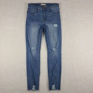 Madewell Jeans Womens 28 Blue 9" High Rise Skinny Distress Fray Medium‎ Wash